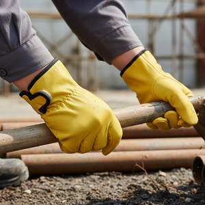 Gants de travail jaunes durables en peau de mouton à double paume, gants de sécurité industriels en gros, fournisseur de gants de travail de construction avec logo personnalisé - Product Image 4