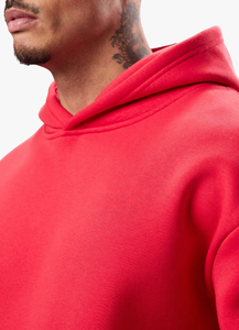 Wholesale Custom Men's <b>Red</b> Color 100% Cotton Fleece Zipper-Up Hip Hop Hoodie High Quality Drop Shoulder Breathable Made Pakistan - Product Image 2