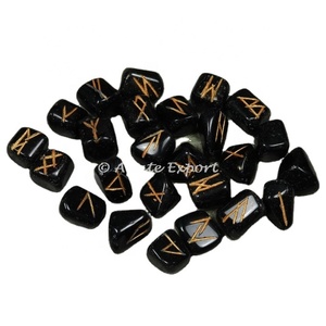 Conjunto de piedra rúnica de ágata obsidiana negra, hermoso cristal Futhark, piedra preciosa grabada, curación, adivinación, recuerdo, amor vikingo - Product Image 1