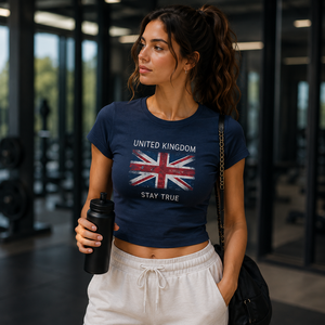 Crop top femme avec drapeau national, t-shirt ajusté personnalisé style Y2K, tissu anti-boulochage - Product Image 1