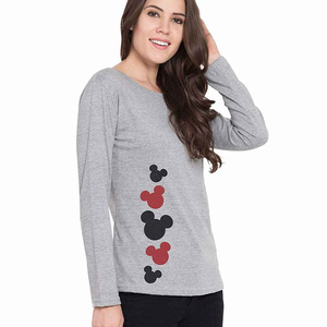 T-shirts décontractés à manches longues en polyester/coton pour femmes, gris, tissu en toile respirant, écologique, logo personnalisé, vêtements décontractés - Product Image 4