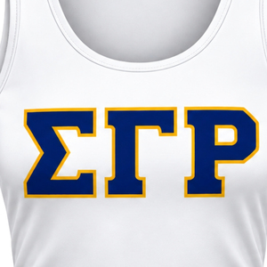 <b>Womens</b> White Tank Top Sigma Gamma Rho Greek Letter Graphic Sleeveless Scoop Neck Casual Athletic Summer Sportswear Fitted <b>Shirt</b> - Product Image 2