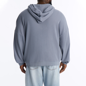 Sweat-shirt à capuche zippé en maille gaufrée surdimensionné pour homme, décontracté, en coton, pour l'automne, avec poches, coupe classique - Product Image 2