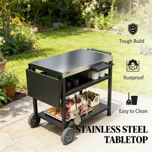 Ensemble de mobilier de patio extérieur : chariot de bar et table de barbecue - Product Image 3