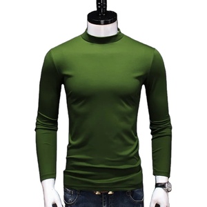 T-shirts d'été de haute qualité pour hommes Chemise à col roulé à manches longues et coupe ajustée Little Mercerized Cotton Solid T Shirt for Men - Product Image 3