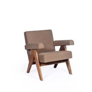 Fauteuil rembourré style Pierre Jeanneret en bois massif avec pieds en V et tissu haut de gamme pour salon de direction - Vente en gros - Product Image 1