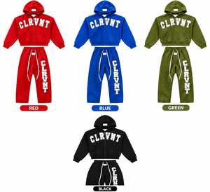Conjunto Deportivo Rojo con Capucha CLRVT, Manga Larga, Cierre con Cordón, Algodón, Ropa Deportiva Informal, Estilo Urbano, Corte Holgado para Niños, Invierno - Product Image 6