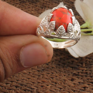 Red Copper Turquoise <b>Ring</b> 925 Sterling <b>Silver</b> Boho <b>Statement</b> Jewelry Gemstone for Women Classic Wedding Style - Product Image 4