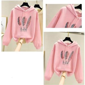 Women's Quality Velvet Casual Loose Hoodie Sweatshirt Autumn <b>Winter</b> Plus Size Fashion Feather Printed Latest Design - Product Image 5