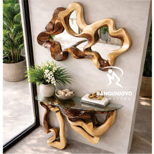 Console de salon moderne sur mesure avec miroir, collection haut de gamme SUAR, en bois massif de chêne, extensible, application pour canapé BANGUN JOYO - Product Image 3