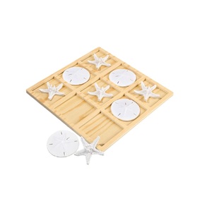 Jeu de Tic-Tac-Toe en Bois Thème Nautique Plage Océan avec Étoile de Mer et Dollar de Sable, Décoration de Table Basse Coastale - Product Image 1