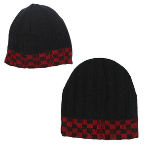 Custom Black Leather Patch Checkered Beanie Soft Acrylic <b>Knitted</b> Winter Hat Unisex <b>Patterned</b> Skullies Blank Beanie <b>for</b> Logo - Product Image 4