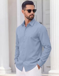 Camisas Casuales de Hombre con Botones, Manga Larga, Estilo Vintage, Camisa de Vestir de Mezclilla - Product Image 2