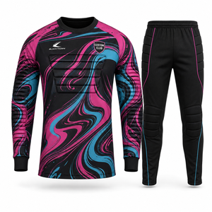 Ensemble de maillots de football à manches longues pour hommes, sublimation, uniforme de gardien de but rembourré, col rond, manches longues, coupe athlétique - Product Image 1