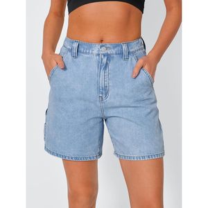 FOXA-Pantalones cortos vaqueros vintage de cintura media para mujer, bonitos trajes de verano 2025, decoración con botones, estilo recto, Vaqueros Retro - Product Image 3