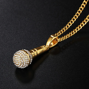 Hip Hop Microphone Pendant Necklace Iced Out Bling Moissanite Chain Music Mic Charm Gold <b>Silver</b> Mens Womens Jewelry <b>Choker</b> - Product Image 1