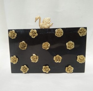 Luxury <b>White</b> Marble Resin Storage <b>Bag</b> Vintage 3D Golden Floral Studded <b>Evening</b> Purse Clutch <b>Bag</b> Hard Case Bridal Wedding Handbag - Product Image 2