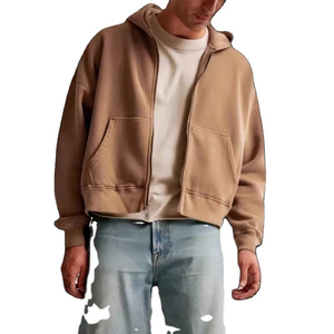 Sweat-shirt à capuche zippé pour homme, coupe oversize, décontracté, couleur unie, avec poches, automne, longueur standard, en polaire, anti-rétrécissement - Product Image 1