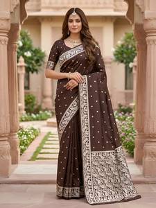 Sari indien traditionnel en soie Banarasi, tissage Zari, pour mariage, occasions festives, tenue féminine, recyclé - Product Image 6
