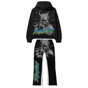 100% diseño personalizado serigrafiado pantalones de chándal apilados Sudadera con capucha acampanada del fabricante y conjuntos de pantalones de chándal - Product Image 1