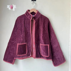 Handmade Velvet Suzani Kimono <b>Jacket</b> Eye Embroidery | Eco-Friendly Breathable Anti-Wrinkle Quilted 100% Cotton O-Neck Boho - Product Image 1