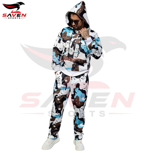 Ensemble sweat à capuche zippé et pantalon de survêtement pour homme, personnalisé, nouvelle tendance, très demandé, durable, style streetwear, imprimé, avec poches. - Product Image 2
