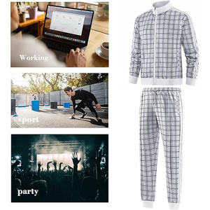 White Grey Micro Check Plaid Tracksuit Men Side Stripe Zip Jacket <b>Jogger</b> Set Athleisure Sportswear - Product Image 5