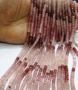 Perles de quartz fraise, tailles 4 mm, rondelles micro-facettées, cordon de 13 pouces de long - Product Image 1