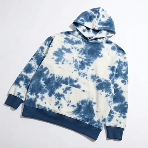 Sweat-shirt à capuche tie-dye surdimensionné pour homme, bleu, avec poche kangourou, en coton, décontracté - Product Image 1