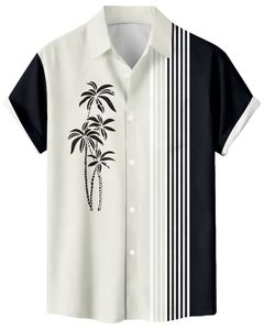Chemise boutonnée à manches courtes personnalisée à rayures noires et imprimé palmier, style décontracté d'été pour la plage, pour hommes, fabrication OEM sur mesure en gros - Product Image 1