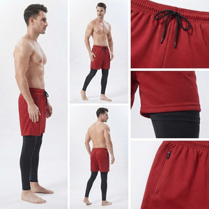 Men Drawstring Waist Mesh Shorts Inner Compression Double Layer Yoga Pants Eco-Friendly Gym Wear <b>Leggings</b> 2 in 1 - Product Image 6