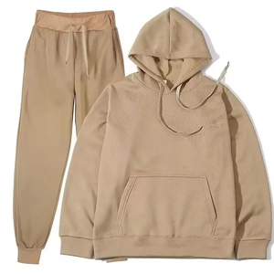 Conjunto Deportivo Unisex de Algodón Beige, Sudadera con Capucha y Pantalones Jogger, Color Sólido, Casual, Otoño, Manga Larga, Pantalones con Cordón y Conjuntos Deportivos Personalizados - Product Image 1