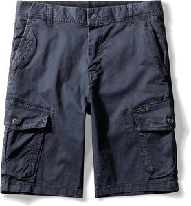 Shorts cargo pour hommes, couleur unie, 100% polyester, respirant, en velours côtelé lavé, taille mi-haute, fermeture éclair, style décontracté, longueur Bermuda - Product Image 1