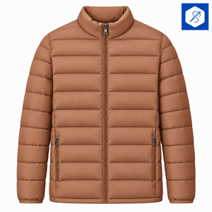 Chaqueta Acolchada Morada para Hombre, Cuello Alto, Cierre de Cremallera, Resistente al Viento, Abrigo Casual de Invierno, Corte Regular, Exterior de Poliéster - Product Image 1
