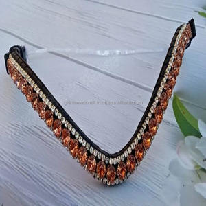 Bande de sourcils de cheval en cuir incurvé profond de qualité supérieure avec décoration en or rose et cristaux clairs fabricant de gros indien - Product Image 2