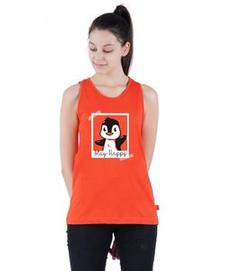 Camiseta sin Mangas Naranja para Mujer con Estampado de Personajes en la Parte Delantera, Cuello Redondo, Estilo Casual, 100% Algodón Tejido, Transpirable - Product Image 3
