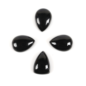 Cabochon en Onyx Noir Naturel de Haute Qualité, Calibré, 10x14mm, Forme Poire, Dos Plat, Pierre Précieuse Non Montée pour Fabrication de Bijoux, Fournisseur en Gros - Product Image 1