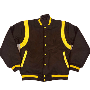 Chaqueta Bomber Varsity Unisex 2026 Negra y Dorada de Satén y Lana, Cortavientos, Térmica, Ligera, con Bordado Griego Personalizado para Universidad - Product Image 1