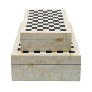 Decorative Check Pattern Set Of 2 Wooden <b>Chest</b> <b>Storage</b> Box Suitable For Home Decor And <b>Storage</b> Needs Handcrafted From India - Product Image 2