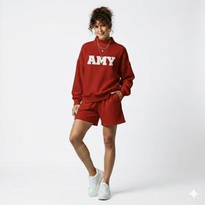Ensemble de mode streetwear pour femmes, hiver, haut à col montant et short au-dessus du genou, deux pièces, tissu en molleton doux de qualité supérieure, coupe décontractée - Product Image 3