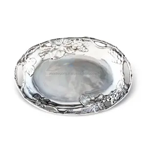 Plateau décoratif en acier fait main, article de décoration tendance, finition bronze, incrustation de marbre, design moderne, Zahid Exports - Product Image 2