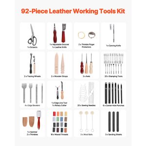 Portable 92 PCS <b>Leather</b> Working <b>Tools</b> Kit with Storage Bag Includes Engraving Punching Sewing Stamping <b>Tools</b> for Craft San - Product Image 2
