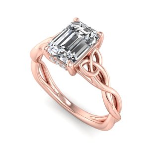 <b>Emerald</b> Cut Moissanite Diamond Rose Tone Celtic Knot <b>Band</b> Romantic Propose Gift 925 Sterling Silver <b>Ring</b> - Product Image 2