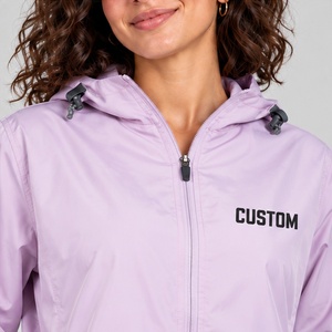 Chaqueta Cortavientos Lila con Capucha para Mujer, Marca Privada, Cierre Completo, Cordón Ajustable en el Bajo, Ropa Deportiva, Logotipo Personalizado, Ropa Casual - Product Image 4
