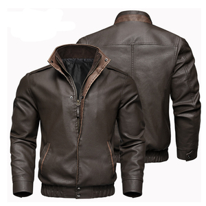 Chaqueta de Cuero para Hombre de Primera Calidad, Manga Larga, Color Marrón y Negro, Estilo Clásico, Resistente al Viento, Impermeable, Ignífuga, para Todas las Estaciones - Product Image 3