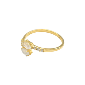 Bague ouverte ajustable classique en argent sterling 925 plaqué rhodium, avec accent pierre de lune arc-en-ciel 6x3mm et zircon, cadeau idéal - Product Image 6