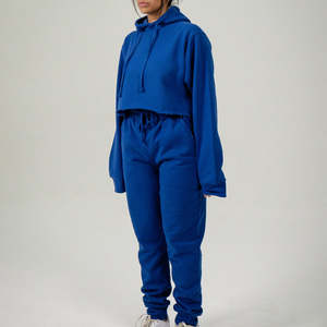 Conjunto de Sudadera Corta y Pantalones Jogger para Mujer, Dos Piezas Casuales, Tela Suave, Corte Regular, Estilo Urbano Diario, Color Sólido - Product Image 3