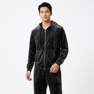 Conjunto Deportivo Unisex Negro, Chaqueta con Capucha y Cremallera, Pantalones Deportivos con Cintura Elástica, Manga Larga, Ropa Casual de Invierno - Product Image 3