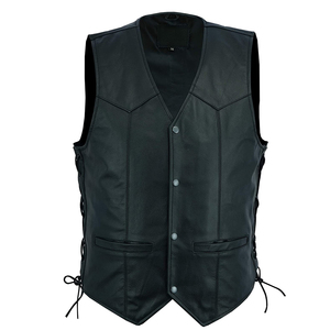 Chaleco de Motociclista para Hombre, Talla Grande, Cuello en V, Color Negro Sólido, Cierre de Botón con Cordones Laterales - Product Image 1