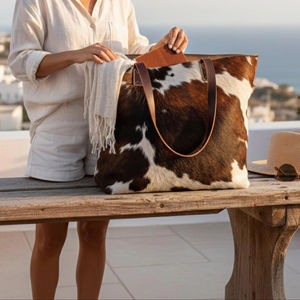 Sac fourre-tout pour femme en cuir véritable avec poils, fait main, couleur unie, fermeture éclair, usage quotidien, personnalisable LTB-0405 - Product Image 1